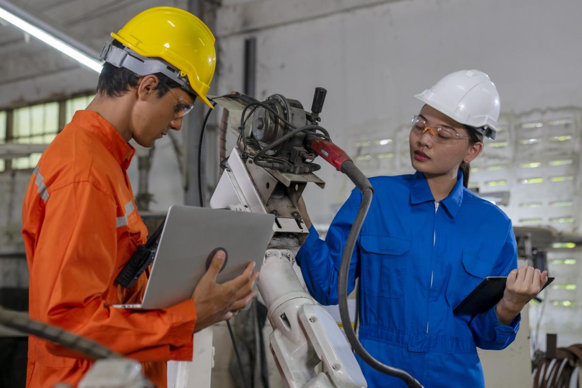 Industrial factories that use robots to work stock photo...  Save Try Crop