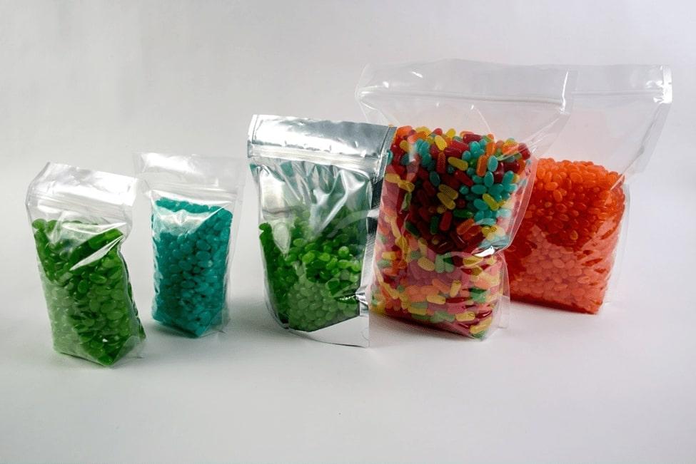 Various sized bags of jelly beans