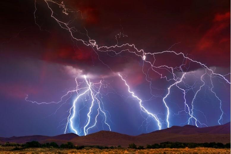 lightning over mountains representing the perfect storm